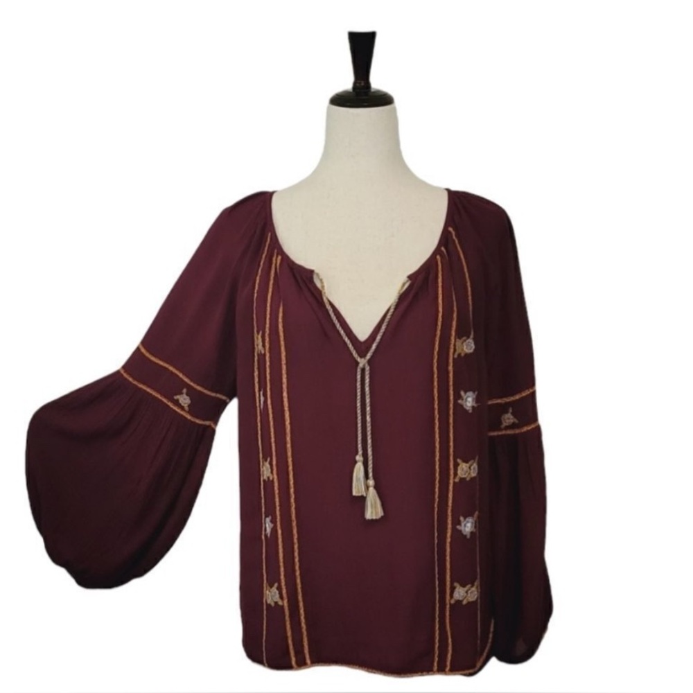 Hippie Laundry Boho Peasant Embroidered Tassel Bubble Sleeve Women’s Size Small